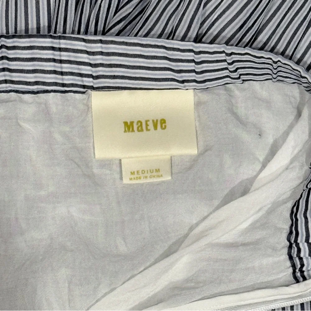 Maeve Anthropologie Pleated Midi Skirt Blue White Stripe M - Picture 2 of 7